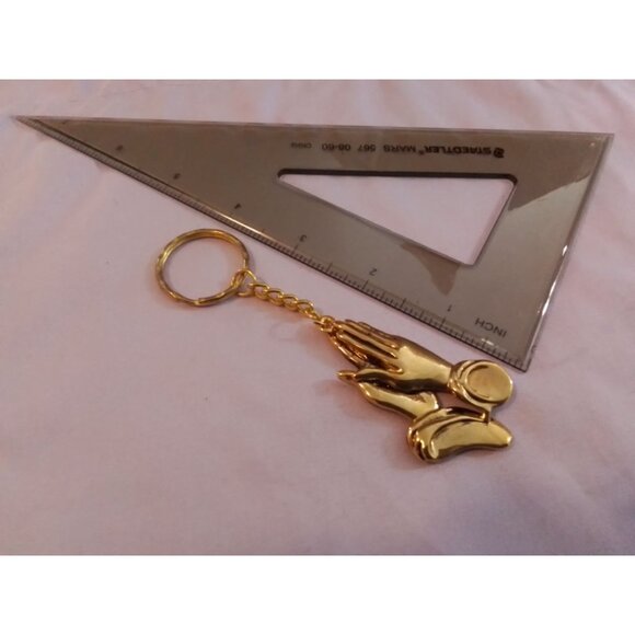 Vintage Gold Tone Praying Hands Keychain Religious Symbol Key Ring - Picture 2 of 3